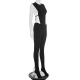 Sleeveless Solid Color Bodysuit Two Piece Pants Set MXBF-J25ST290