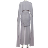 Pleated Ribbon Solid-color Maxi Dress XEF-K25D82046