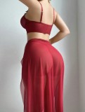 See Mesh Pearl Chain Lingerie Skirt Set GAXL-DZ07