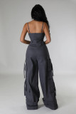 Plus Size Solid Color Multi-pockets Sling Jumpsuit GHXF-HX0411