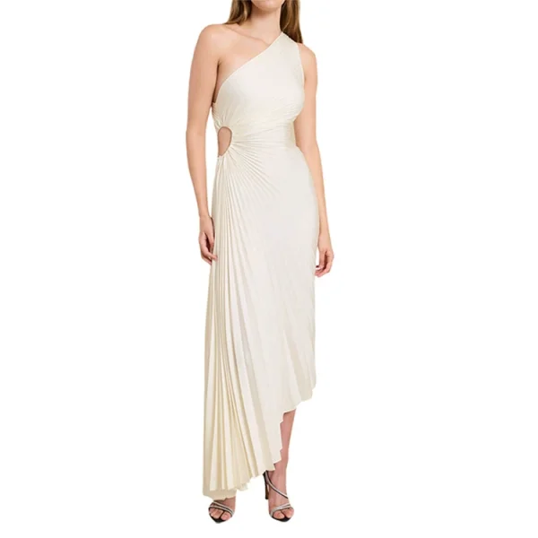 Single Shoulder Slash Neck Pleated Long Dress GTJR-RC3162