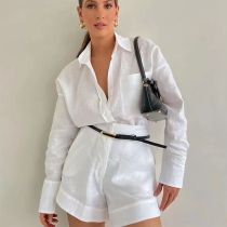 Solid Color Long Sleeve Shirt Short Set GTJR-RC3251