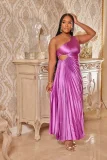 Single Shoulder Slash Neck Pleated Long Dress GTJR-RC3162