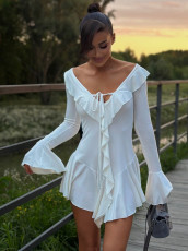 Ruffles Long Sleeve Tie Up Mini Dress GKLK-D4817281Y
