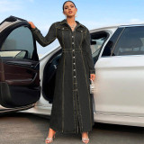 Long Sleeve Single Breasted Denim Maxi Dress GDAM-218627