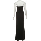 Sexy Wrap Chest Solid Tie Up Maxi Dress GZJQ-K25D82056