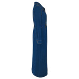 Long Sleeve Single Breasted Denim Maxi Dress GDAM-218627