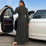Long Sleeve Single Breasted Denim Maxi Dress GDAM-218627