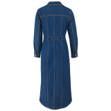 Long Sleeve Single Breasted Denim Maxi Dress GDAM-218627