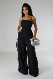 Plus Size Solid Color Multi-pockets Sling Jumpsuit GHXF-HX0411