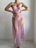 See Mesh Pearl Chain Lingerie Skirt Set GAXL-DZ07