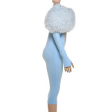 Fur Patchwork Tight Jumpsuit GZJQ-K25Q80180