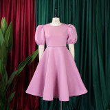 Plus Size Puff Sleeve A-Line Midi Dress GMLF-3178