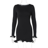 Long Sleeve Ruffles Solid Mini Dress GLAG-D4716929G