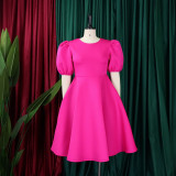 Plus Size Puff Sleeve A-Line Midi Dress GMLF-3178