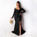 Sexy Off Shoulder Split Maxi Dress HNIF-AL143