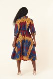 Print 3/4 Sleeve Sim Belt  Shirt Dress XHXF-YS902