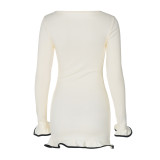 Long Sleeve Ruffles Solid Mini Dress GLAG-D4716929G