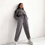 Loose Zipper Sweatshirt Two Piece Pant Set GLXF-M5972