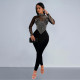 Solid Color Mesh Hot Drill Jumpsuit  GFYX-6912