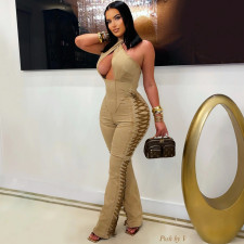 Gross Halterneck Denim Bandage Jumpsuit YRST-T182