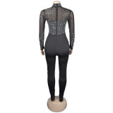 Solid Color Mesh Hot Drill Jumpsuit  GFYX-6912