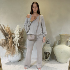 Lantern-Sleeve Flare Pants 2 Piece Set MXBF-Q25ST314