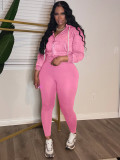 Zipper Long Sleeve Hooded Two Piece Pants Set CH-25089