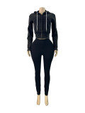 Zipper Long Sleeve Hooded Two Piece Pants Set CH-25089