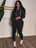 Zipper Long Sleeve Hooded Two Piece Pants Set CH-25089