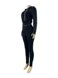 Zipper Long Sleeve Hooded Two Piece Pants Set CH-25089