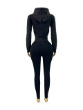 Zipper Long Sleeve Hooded Two Piece Pants Set CH-25089