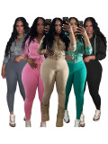 Zipper Long Sleeve Hooded Two Piece Pants Set CH-25089