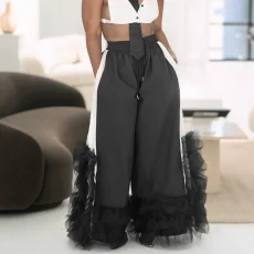 Plus Size Loose Patchwork Wide Leg Pants NNWF-8125