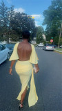 Solid Color Half Sleeve Backless Maxi Dress YUMT-YQ0042