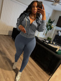 Zipper Long Sleeve Hooded Two Piece Pants Set CH-25089