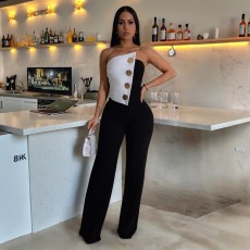 Wrap Chest Contrast Color Jumpsuit GZIY-6008