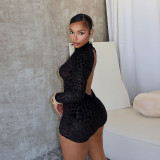 Long Sleeve Leopard Backless Romper GZIY-6117