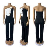 Wrap Chest Contrast Color Jumpsuit GZIY-6008