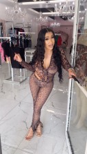 Mesh Leopard Print Long Sleeve Pants Suit MEM-88667