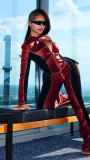 Long Sleeve Zipper Top PU Pants 2 Piece Set MEM-88666
