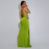 Solid Color Single Shoulder Pleated Maxi Dress GZIY-ZY6238