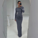 Solid Color Pleated Long Sleeve Maxi Dress GZJQ-K25D81552