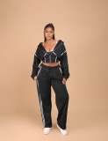 Patchwork Hooded Sweatshirt Three-Piece Pants Set YMEF-57095