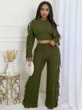 Solid Color Knits Tassel Two Piece Pants Set TK-6346