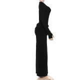 Solid Color Pleated Long Sleeve Maxi Dress GZJQ-K25D81552