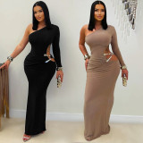 Singlle Shoulder Long Sleeve Maxi Dress BY-7543