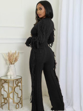 Solid Color Knits Tassel Two Piece Pants Set TK-6346