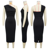 Single Shoulder Backless Midi Dress YF-20146