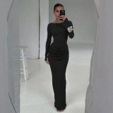Solid Color Pleated Long Sleeve Maxi Dress GZJQ-K25D81552